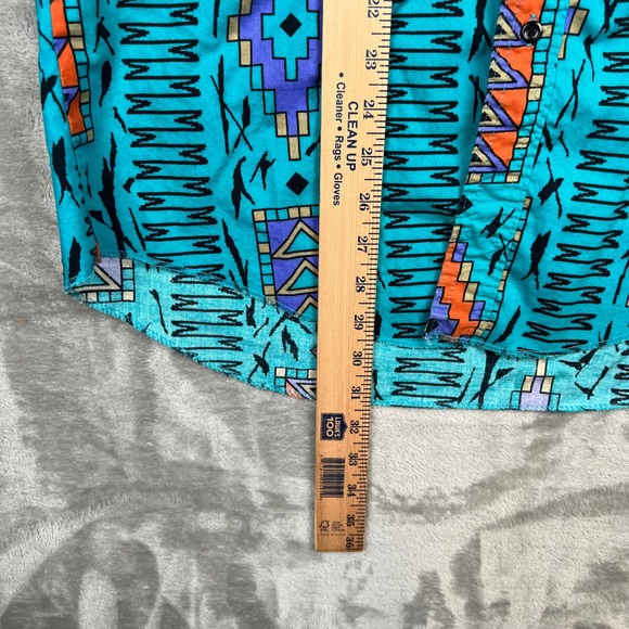 Wrangler Cowboy Cut Aztec Western Shirt Mens 16.5-35 Turquoise Geometric Cotton - Picture 9 of 12